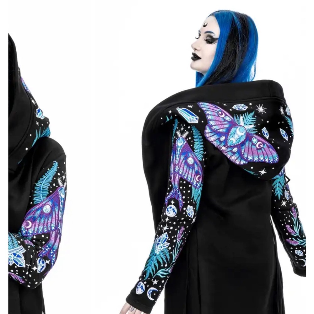 Black Hooded Jacket with Colorful Butterfly Design - Picture 5 of 6